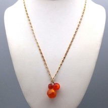 Just Peachy Triple Beads Pendant Necklace on Gold Tone Eloxal Scroll Chain - £20.10 GBP
