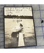 Vintage Photograph 1911 Bone Lake Two People In Boat - $13.49