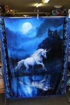 Anne Stokes Moonlight Unicorn Fantasy Mythic Throw Blanket Sherpa Backing 50X60 - £37.97 GBP