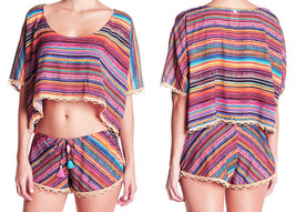 Ale Alessandra Bahia Coast Swim Cover Up Top Medium Large Beaded Crochet Trim - £27.24 GBP