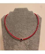 Evil eye beaded necklace handmade seed beads pink summer choker - $15.00