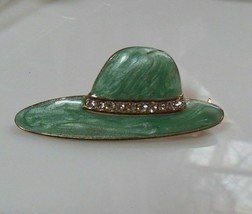 Vintage Teal Enamel Rhinestone Hat brooch/Pin - £7.45 GBP