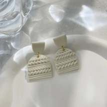 White Polymer Clay Braided Earrings – Summer Collection – Handcrafted Statement - £21.37 GBP