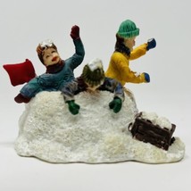 Vintage Xmas Holiday Figurine 3 Village Kids Boys Snowball Fight 2.5&quot; x 2&quot; - £9.98 GBP