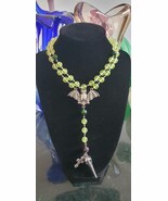 Czech Uranium glass gothic necklace vaseline glass beads party Halloween... - $913.17 MXN