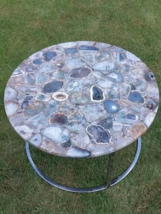 18&quot; Natural Agate Stone Round Coffee Table Modern Art Furniture Bar Table Decors - £421.75 GBP