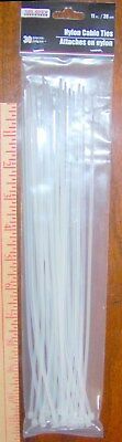 30 White NYLON CABLE TIES 11&quot; inch long x 1/8&quot; cord wire ZIP TIE 40 lb p... - $18.63