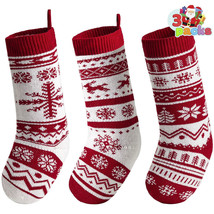JOYIN 3 Pack 18&quot; Knit Christmas Stockings, Large Rustic Yarn Xmas Stockings for - £7.44 GBP