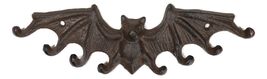 Cast Iron Rustic Dracula's Perch Winged Bat 8 Pegs Quadruple Wall Hook D... - $18.99