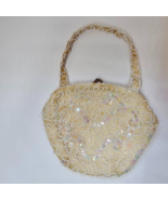 Walborg Hand Beaded &amp; Sequin Bag Made in &#39;Belgium Ivory Cream Purse Vtg ... - £7.86 GBP