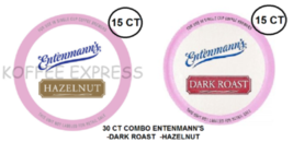 ENTENMANN&#39;S COFFEE K CUPS  15 - DARK ROAST, 15  HAZELNUT 30 CUP COMBO - $458.76 MXN