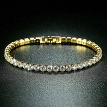 10.0 CT Simulé Diamant Rond Femme Tennis Bracelet 925 Argent Plaqué Or - £123.18 GBP