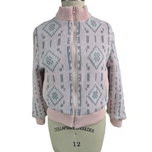 VTG 80s Reversible Pink Gray Intarsia Knit Jacket Acrylic Cotton Womens ... - $64.35