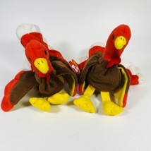2 TY Beanie Babies Gobbles The Turkey Plush w/PVC Pellets &amp; Tag Errors Baby NWT - £14.86 GBP