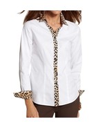 Chicos Effortless Leopard Trim Naya Top Womens 16 Chicos 3 - £38.12 GBP