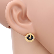 Gold Tone Earrings With Faux Onyx Inlay &amp; Swarovski Style Crystals - £18.97 GBP