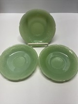 3 Vintage Jadeite Green Glass Alice Pattern Fire King Saucer Dish Anchor Hocking - £11.70 GBP