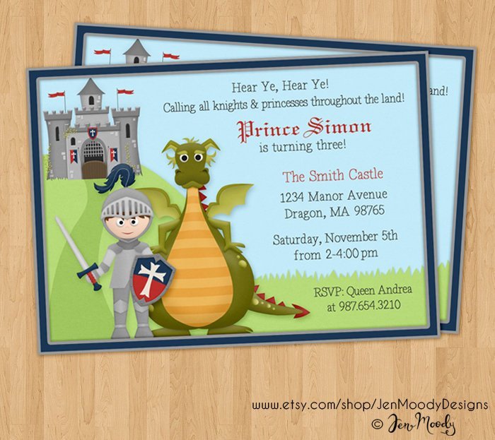 Knight Prince Birthday Invitation, Castle Dragon Party Invite, Printable Digital - $8.00