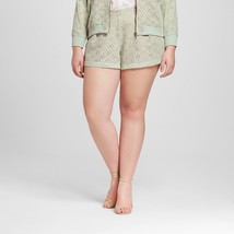 Victoria Beckham Shorts Peek A Boo Lace Women&#39;s Size 26W Green Overlay Pleated - £8.92 GBP