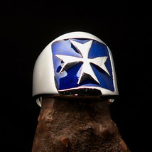 Nicely crafted Men&#39;s Blue Templar Knight Ring Maltese Cross - Sterling Silver  - £52.75 GBP