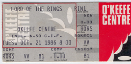 LORD OF THE RINGS 1986 Ticket Stub Toronto O&#39;Keefe Ctr.Canada Hobbit Gan... - £6.65 GBP