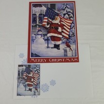 Christmas Card Patriotic Santa With American Flag Snowman Cardinal W Env... - £3.97 GBP