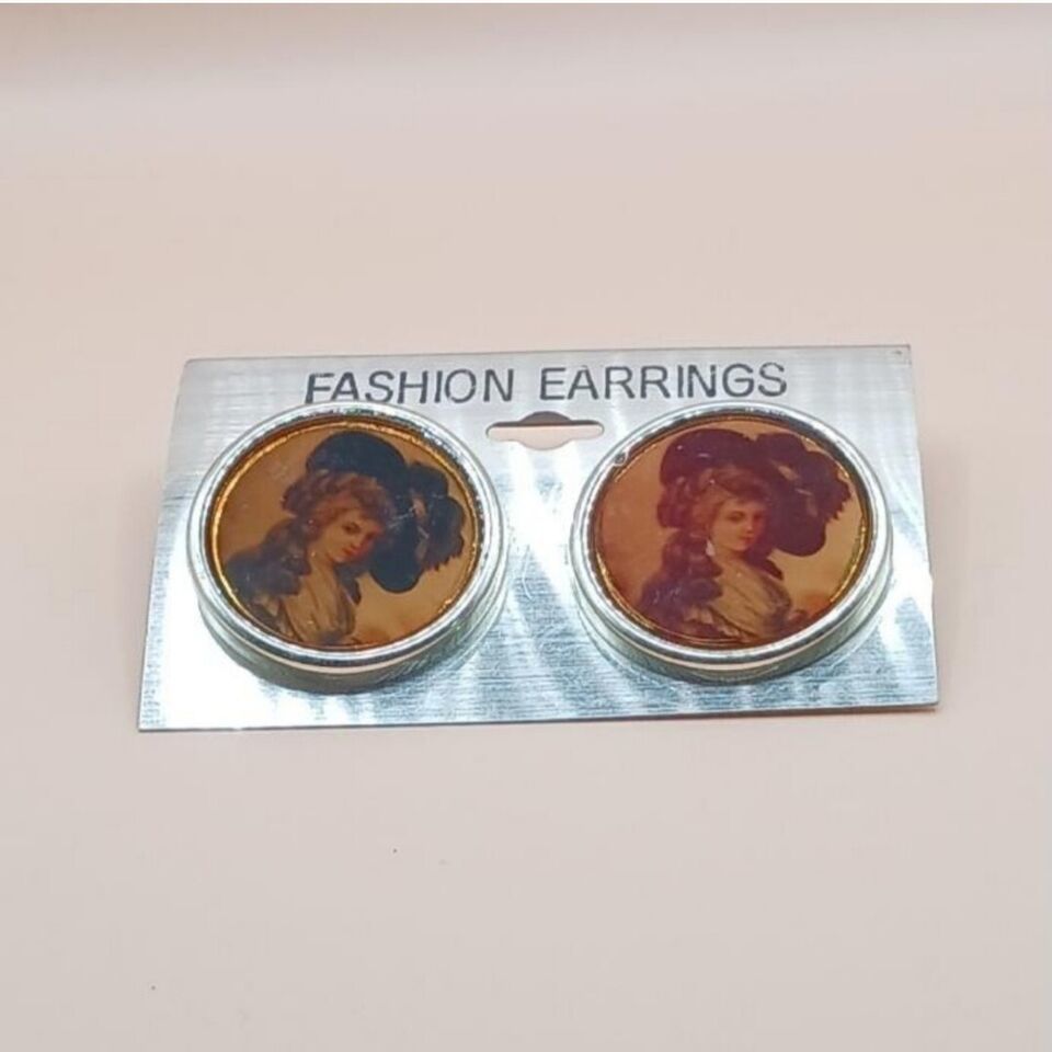 Vintage Victorian Lady Plastic Pierced Earrings - $15.00