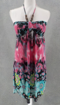 Raya Sun Women Halter Dress Sz Xl Multicolor Hawaiian Flower Neck Wood Beads Nwt - £15.71 GBP