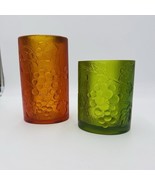 MCM Sascha Brastoff Candle Holder Vase Signed Green Amber Embossed Fruit - $99.00
