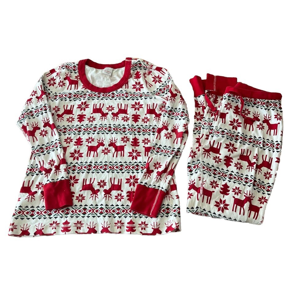 Hanna Andersson Women’s Christmas Pajamas Red White Reindeer Pattern Siz... - $22.79
