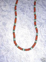 NEW TERRA COTTA &amp; TURQUOISE COLOR with NATURAL WHITE COCO BEADS 18&quot; NECK... - $91.69 MXN