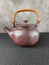 Vintage Japanese Clay Teapot (Shigaraki?) With Metal Wrapped Handle - $107.91