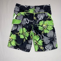 Green Black Swim Shorts Boy’s 18-20 Trunks Tropical Flower ZeroXposur Beach Pool - £18.64 GBP
