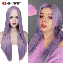 L Purple Long Straight Synthetic Wig Ombre Hair For Women Middle Part Ha... - £39.11 GBP