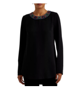 Lauren Ralph Lauren Sz 2X Womens Beaded Tunic Top Black Georgette Blouse... - $68.30