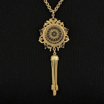 LAURENTIAN Victorian Revival necklace - 19&quot; gold black glass tassel pend... - $35.00