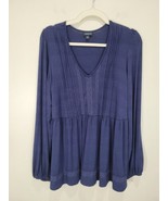 Torrid Lovely Navy Blue Babydoll Pintuck Top - Size 0 Blouse Shirt - $16.10