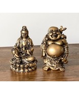 Gold Resin BUDDHA &amp; KWAN YIN Figurines, 2 Pc Collection, Small Feng Shui... - £15.92 GBP