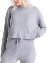 Black Tape Women&#39;s Ribbed Drop Shoulder Gray Cropped Long Sleeve Sweater XS NWT - £22.05 GBP