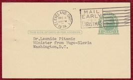 1934 Original Correspondence Card CDS Washington D.C. Yugoslavia Minister USA - £12.10 GBP