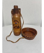 Antique and Rare Paraguayan Leather Bowl and Sealed Bottle Covered in Le... - £38.12 GBP