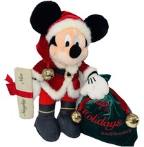 RARE Vintage 90s Santa Mickey Walt Disney World Parks 16&quot; Plush Toy Sack... - $67.83 CAD