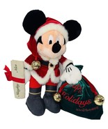 RARE Vintage 90s Santa Mickey Walt Disney World Parks 16&quot; Plush Toy Sack... - $67.83 CAD