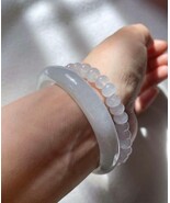 55.8mm Natural Myanmar Icy White Jadeite Jade Bangle Grade A Icy White J... - $334.00