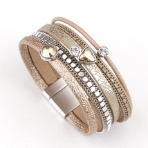 Amorcome Multilayer Leather Bracelets for Women Trendy Rhinestone Crystal Charm  - $12.84