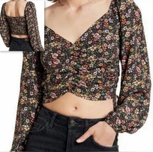 Elodie Women&#39;s Long Sleeve V-Neckline Crop Top Black Floral, Size L - €8,51 EUR