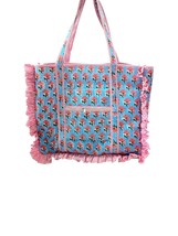 Cotton Quilted Bag, Block Print Ruffle Tote Bag for Women, Boho Travel B... - $717.24 MXN
