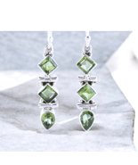 Green Crystal Dangle Drop Earrings – Elegant Jewelry Gift for Women or Mom - $272.68 MXN