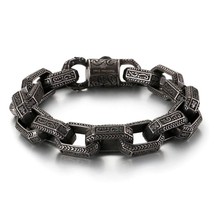Fongten Vintage Square Bead Bracelet Men Black Stainless Steel Viking Punk Charm - £30.55 GBP
