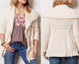 Anthropologie Angel of the North Cream Fringe Cardigan Sweater Size XS - £31.17 GBP